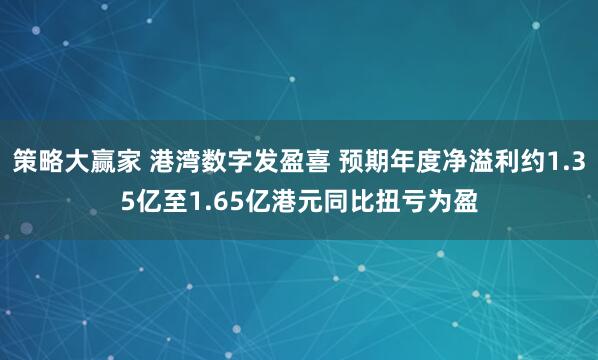策略大赢家 港湾数字发盈喜 预期年度净溢利约1.35亿至1.65亿港元同比扭亏为盈
